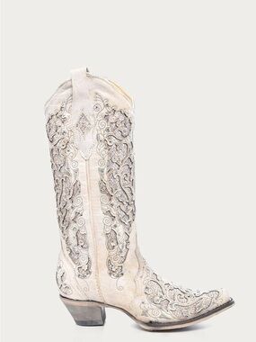 Corral Glitter Wedding Cowboy Boots White Crystal Western Boots Size 9.5